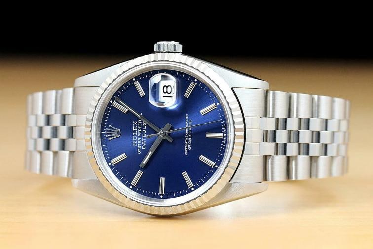 ROLEX MENS DATEJUST 16234 BLUE QUICKSET 18K WHITE GOLD STEEL WATCH + ROLEX BAND - 3