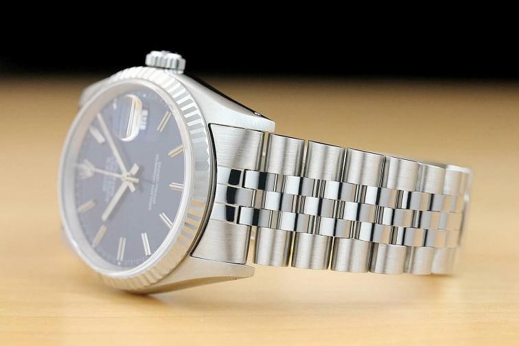 ROLEX MENS DATEJUST 16234 BLUE QUICKSET 18K WHITE GOLD STEEL WATCH + ROLEX BAND - 4