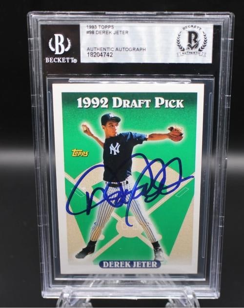 DEREK JETER SIGNED 1993 TOPPS ROOKIE CARD #98 RC BECKETT 10 AUTO BGS NY YANKEES - 3