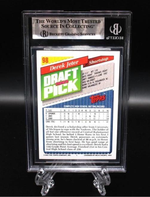 DEREK JETER SIGNED 1993 TOPPS ROOKIE CARD #98 RC BECKETT 10 AUTO BGS NY YANKEES - 4