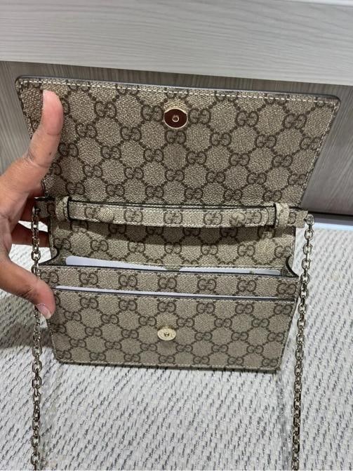 Gucci GG Emblem Wallet on Chain GG Supreme & Camel Brown Leather - 3
