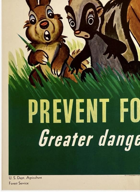Original Vintage Poster PLEASE MISTER PREVENT FOREST FIRES Disney WWII Bambi OL - 4