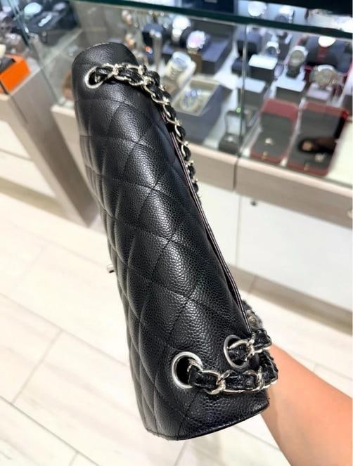 Chanel Jumbo Classic Double Flap Bag Black Quilted Caviar Silver (2017-2018) - 12