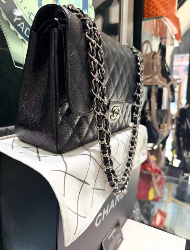 Chanel Jumbo Classic Double Flap Bag Black Quilted Caviar Silver (2017-2018) - 2