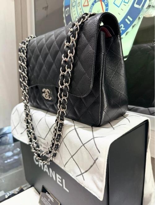 Chanel Jumbo Classic Double Flap Bag Black Quilted Caviar Silver (2017-2018) - 3