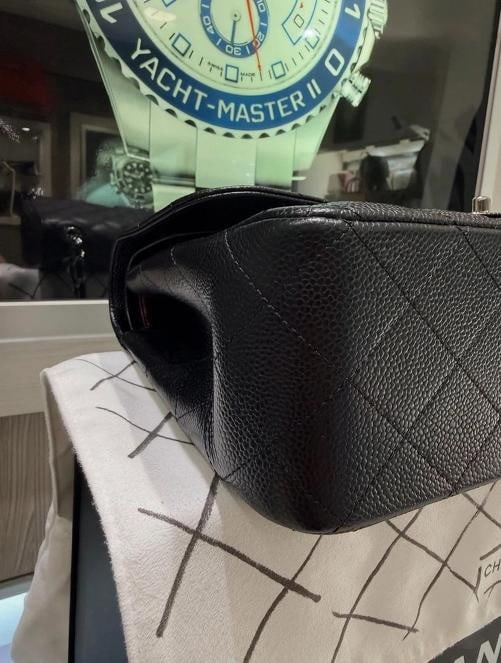 Chanel Jumbo Classic Double Flap Bag Black Quilted Caviar Silver (2017-2018) - 9