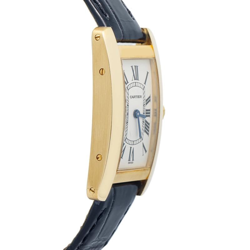 Cartier Tank AmÃƒÂ©ricaine W2601556 Leather Yellow Gold Silver Dial Women 20mm - 3