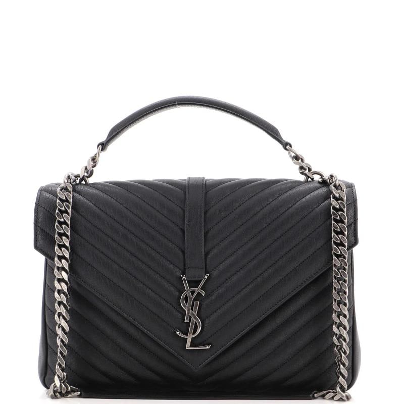 Saint Laurent Classic Monogram College Bag Matelasse Chevron Leather Large: Accessories: Dust Bag, With Strap Measurements: Handle Drop 12", Height 9", Width 12", Depth 3", Strap Drop 12-21"