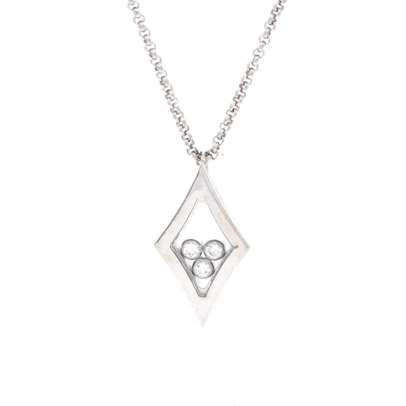 Chopard Happy Diamonds 3 Diamonds Drop Pendant Necklace 18K White Gold: Measurements: Length: 16.75 ", Pendant Length: 22.05 mm, Pendant Width: 11.75 mm