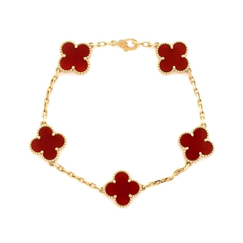 Van Cleef & Arpels Vintage Alhambra 5 Motifs Bracelet 18K Yellow Gold: Measurements: Circumference: 7.5 ", Width: 14.80 mm