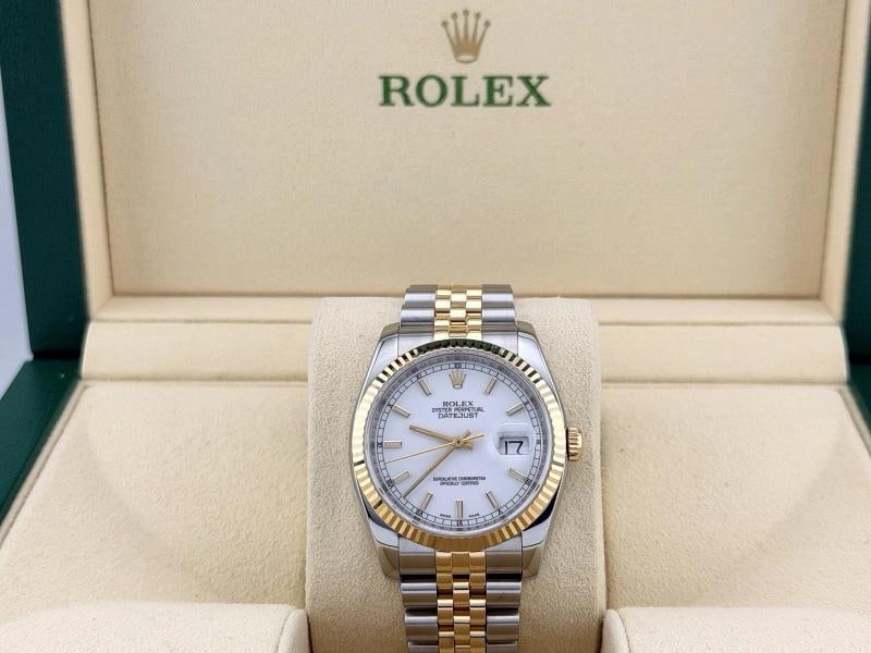 Rolex Datejust 116233 36mm White Dial 18k Yellow Gold Steel Jubilee Box - 12