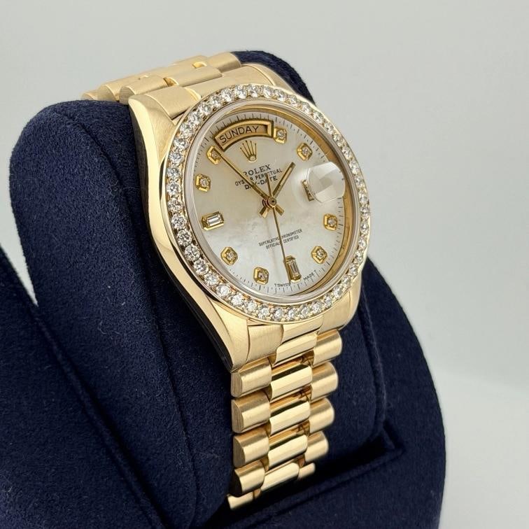Rolex Day Date President 18038 36mm Mother of Pearl Diamond Dial Bezel 18k Gold - 4