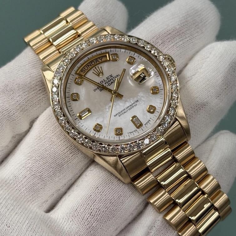 Rolex Day Date President 18038 36mm Mother of Pearl Diamond Dial Bezel 18k Gold - 5