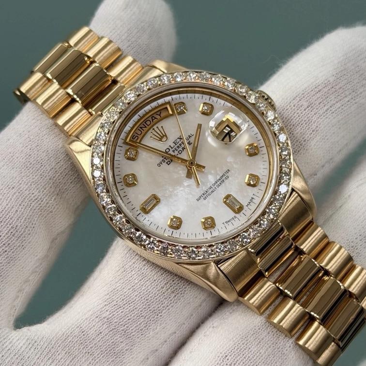 Rolex Day Date President 18038 36mm Mother of Pearl Diamond Dial Bezel 18k Gold - 7