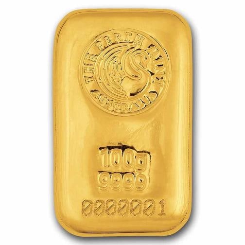 100 gram Gold Bar - Perth Mint (Cast, Serialized): 100 gram Gold Bar - Perth Mint (Cast, Serialized)