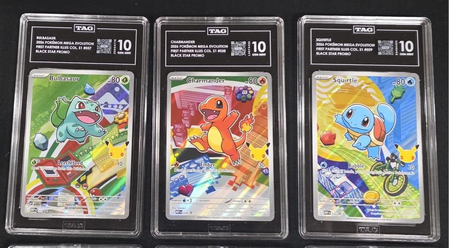 3x First Partner Illustration Promo Set Charmander Bulbasaur Squirtle TAG 10 PSA: 3x First Partner Illustration Promo Set Charmander Bulbasaur Squirtle TAG 10 PSA
