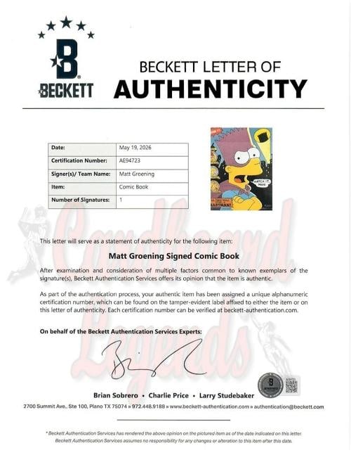 Matt Groening Signed Autographed Comic Book The Simpsons Issue #1 BAS AE94723 - 3