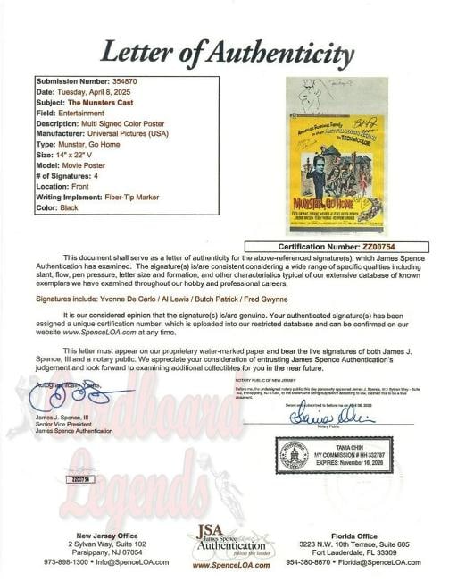 The Munsters Signed Cast Autographed Custom Framed Poster Gwynne DeCarlo JSA LOA - 4