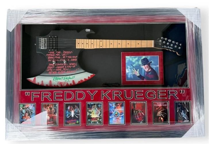 Robert Englund Hand Signed Custom Guitar Inscribed Freddy Krueger Framed BAS: Frame Measures 30x45