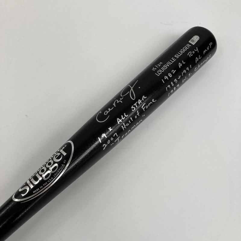 Cal Ripken Jr. Signed Heavily Inscribed STATS Baseball Bat MLB & Fanatics Holo: Louisville Slugger Black bat (limited edition 15/24) has a Ã¢â‚¬Å“9-10Ã¢â‚¬Â Cal Ripken Jr. signature and six different