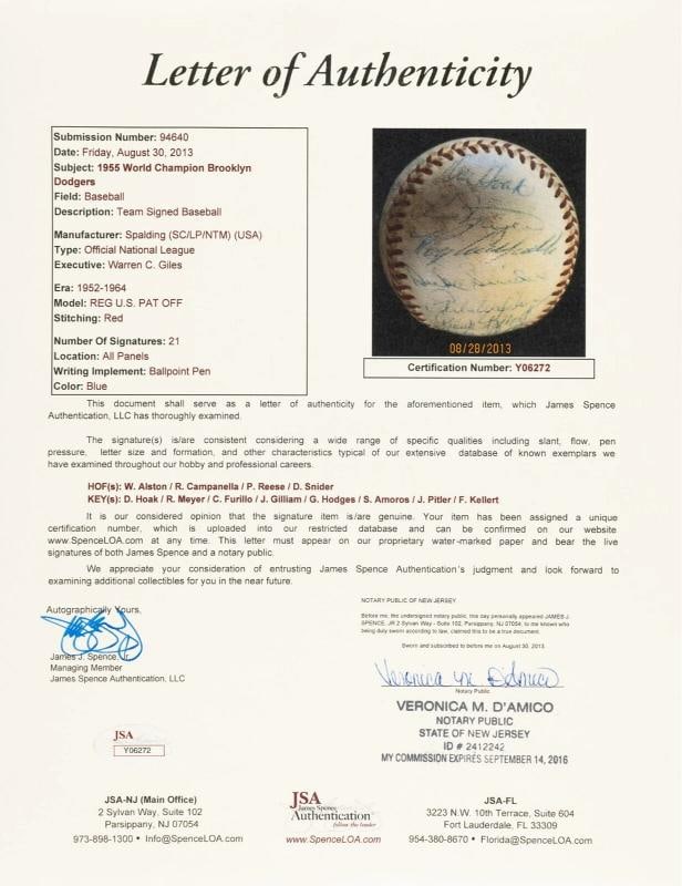 1955 Brooklyn Dodgers World Series Champs Team Signed Baseball - 3