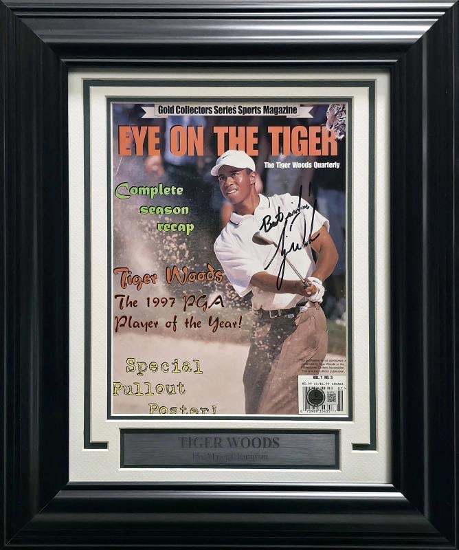 Tiger Woods Signed Framed Magazine Cover Best Wishes Auto Flaw Beckett BAS: Tiger Woods Signed Framed Magazine Cover Best Wishes Auto Flaw Beckett BAS