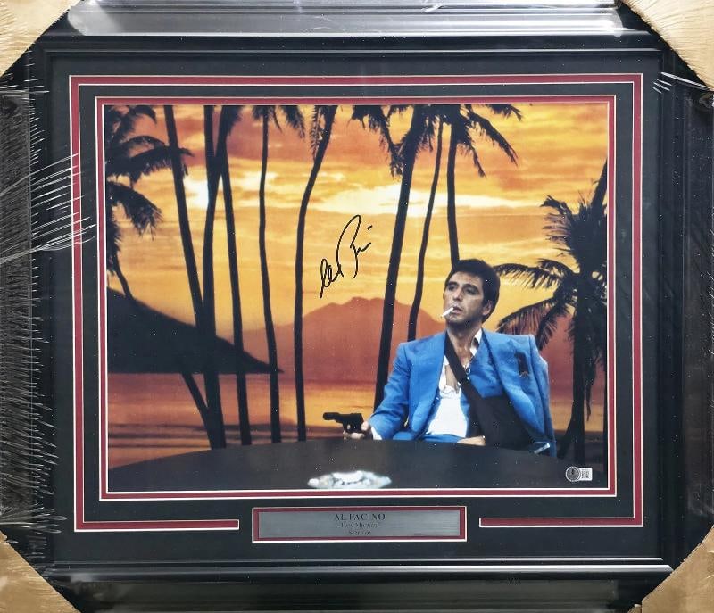Al Pacino Signed Framed 16x20 Photo Scarface Beckett BAS QR: Al Pacino Signed Framed 16x20 Photo Scarface Beckett BAS QR
