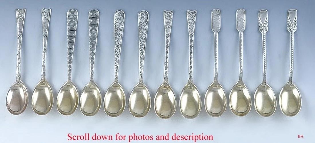 12 Antique c1875 Aesthetic Movement Gorham Sterling Silver Demitasse Spoons (1 of 9)