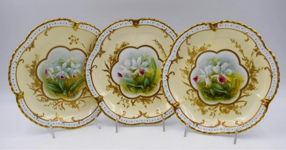 Set of 12 English H.P. Orchid Cabinet Plates Adderley&Co. Artist Signed (1 of 10)