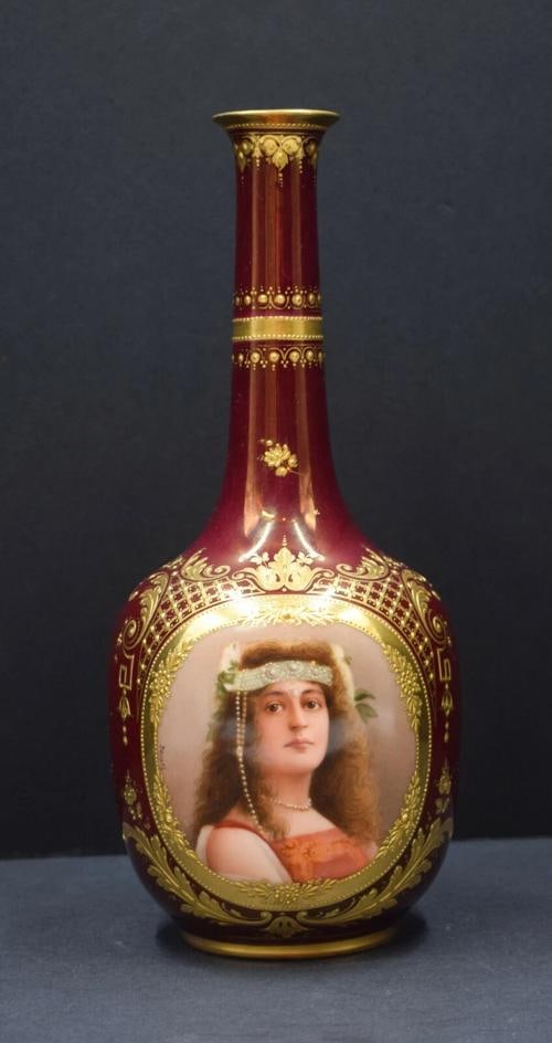 Vienna Hand Painted Artist Signed Vase - Kleopatra: Measures 10 3/4" high by 5" wide.