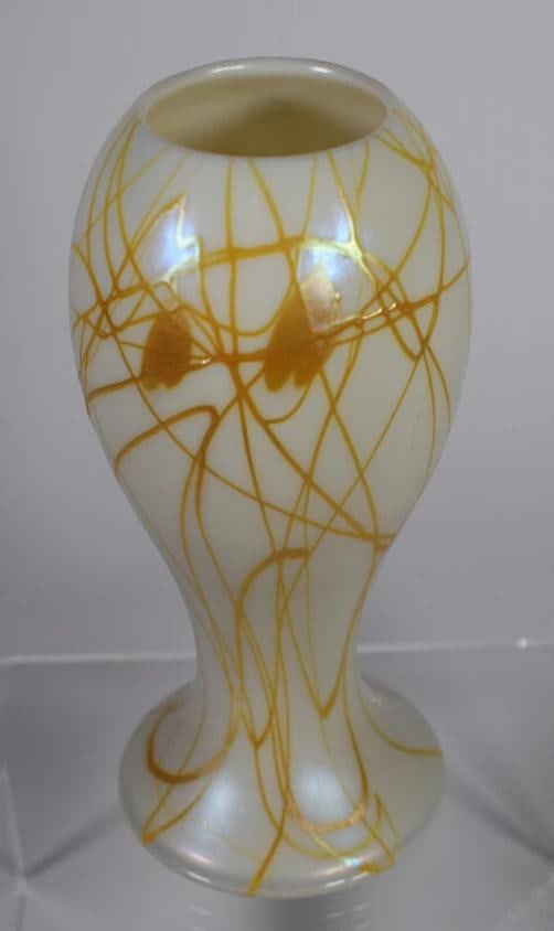 Steuben Alabaster/Gold Decorated with Gold Heart & Vine, Circa 1925 - 2