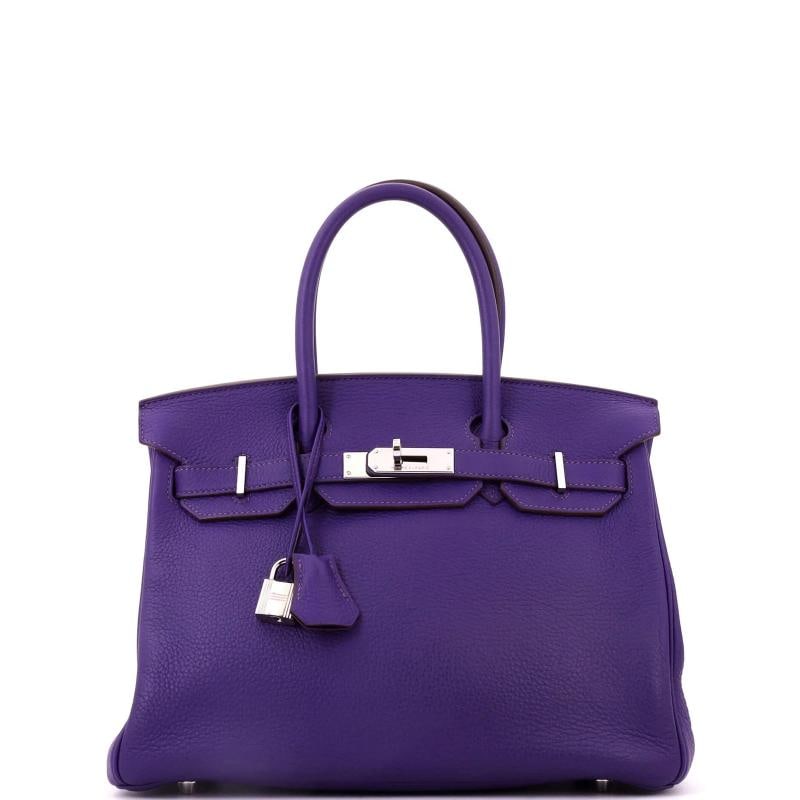 Hermes Birkin Handbag Purple Clemence with Palladium Hardware 30: Condition: Pre-owned - Good,Brand: Hermes,Exterior Material: Leather,Style: Totes,Exterior Color: Purple,Department: Women,Size: 30,Accessories: Clochette, Keys, Lock Condition: Very good. Exterior: