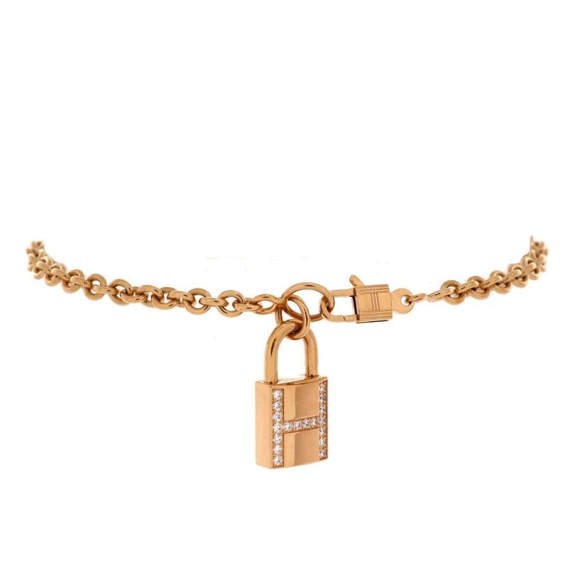 Hermes Amulettes Cadenas Pendant Bracelet 18K Rose Gold with Diamonds: Hermes Amulettes Cadenas Pendant Bracelet 18K Rose Gold with Diamonds