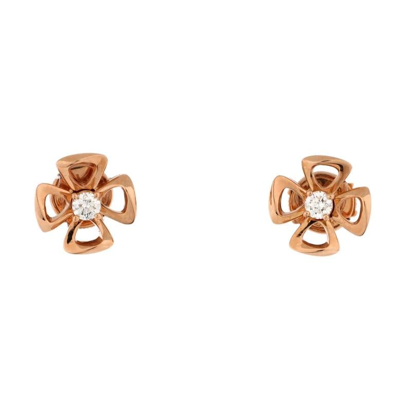 Bvlgari Fiorever Stud Earrings 18K Rose Gold with Diamond: Measurements: Height/Length: 11.15 mm, Width: 11.15 mm
