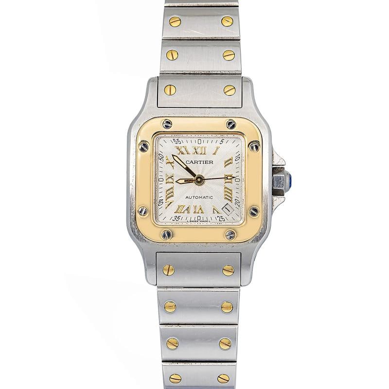 Cartier Santos W20045C4 Gold Two Tone Automatic White dial Women Watch 24mm: Case Size 24mm Wrist Fit 6 inches Box No Papers No Condition Ã¢â‚¬â€ Pre-owned Full Specifications Brand Cartier Model Santos Galbee Customized No Serial #