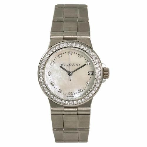 Bvlgari Diagono LCVW29G Womens Quartz 18K White Gold Watch MOP Dial 29mm: Box No Papers No Condition Ã¢â‚¬â€ Used - Like New Full Specifications Brand Bvlgari Gender Women Band Material 18K White Gold 12 Links Dial Color Mother Of