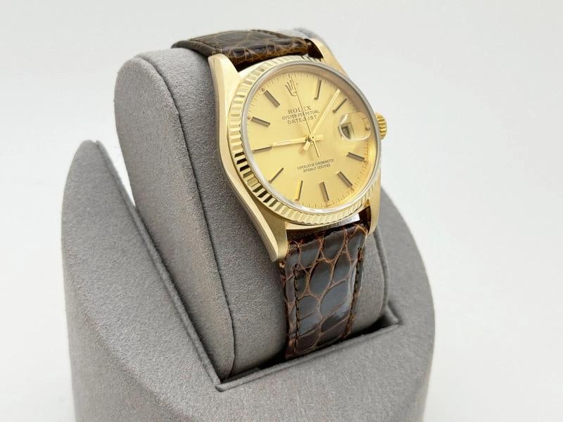 Rolex Datejust 16018 36mm Champagne Dial 18k Yellow Gold Leather Strap - 2