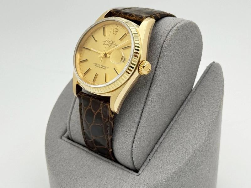 Rolex Datejust 16018 36mm Champagne Dial 18k Yellow Gold Leather Strap - 3