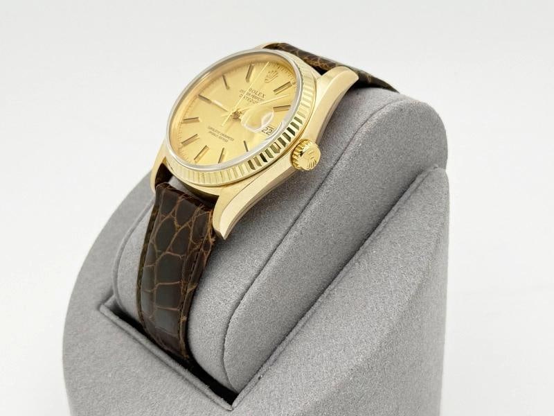 Rolex Datejust 16018 36mm Champagne Dial 18k Yellow Gold Leather Strap - 5