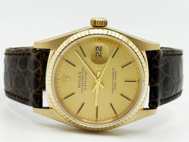 Rolex Datejust 16018 36mm Champagne Dial 18k Yellow Gold Leather Strap - 6