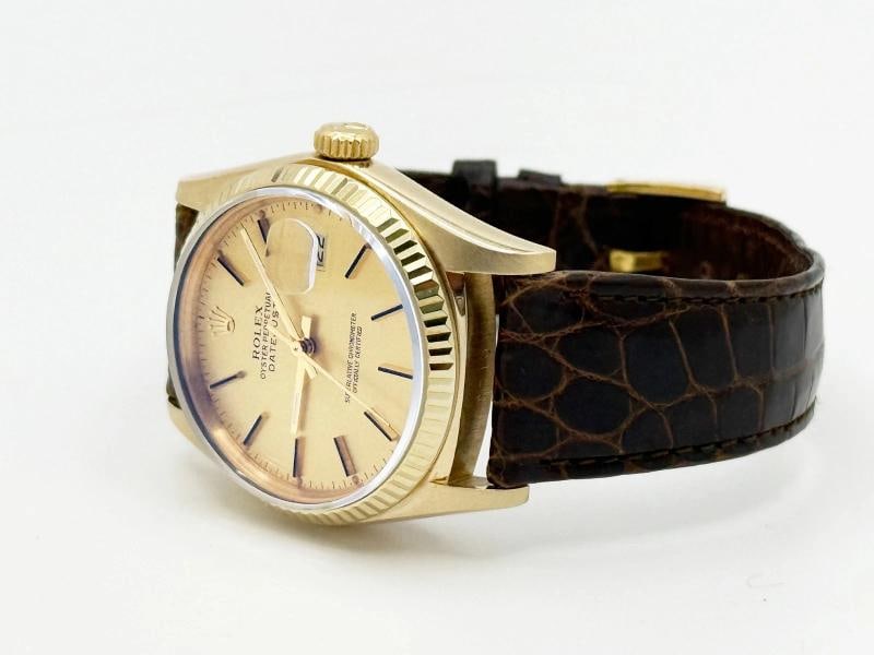 Rolex Datejust 16018 36mm Champagne Dial 18k Yellow Gold Leather Strap - 7