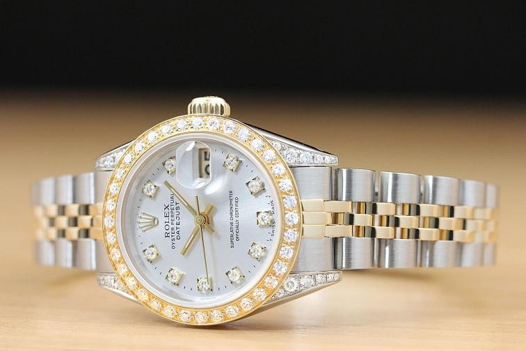 LADIES ROLEX DATEJUST FACTORY DIAMOND DIAL DIAMOND BEZEL LUGS 18K 2-TONE WATCH - 2