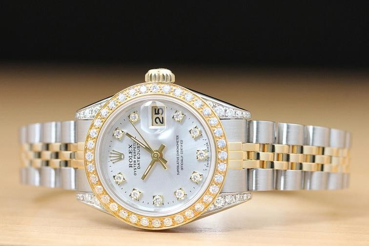 LADIES ROLEX DATEJUST FACTORY DIAMOND DIAL DIAMOND BEZEL LUGS 18K 2-TONE WATCH - 3