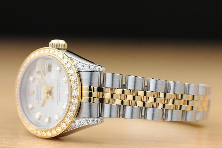 LADIES ROLEX DATEJUST FACTORY DIAMOND DIAL DIAMOND BEZEL LUGS 18K 2-TONE WATCH - 4