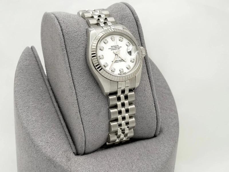 Rolex Ladies Datejust 179174 White Diamond Dial 18k Gold Bezel Steel Jubilee - 2