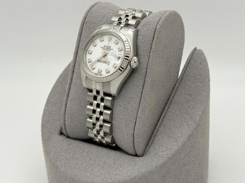 Rolex Ladies Datejust 179174 White Diamond Dial 18k Gold Bezel Steel Jubilee - 3