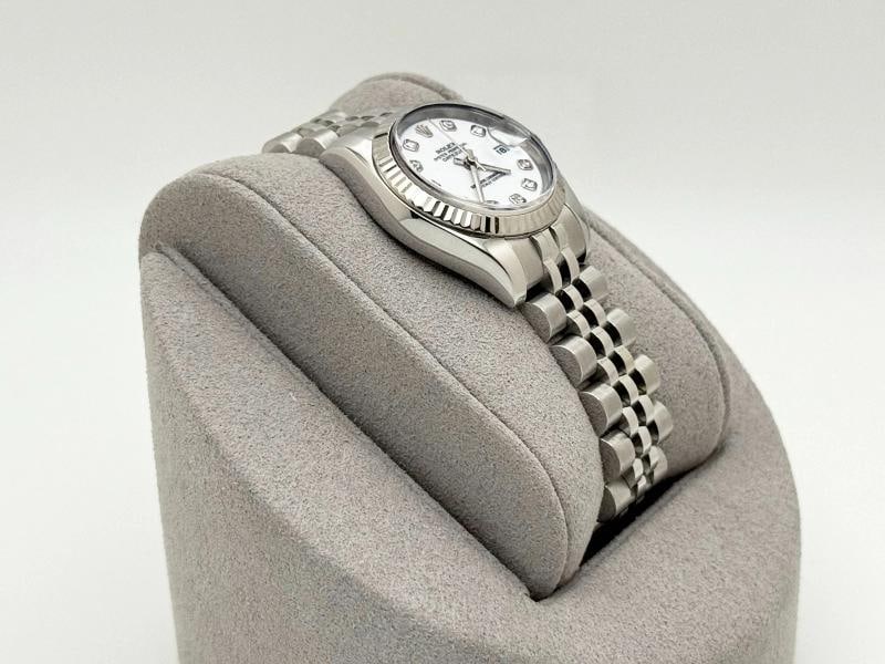 Rolex Ladies Datejust 179174 White Diamond Dial 18k Gold Bezel Steel Jubilee - 4