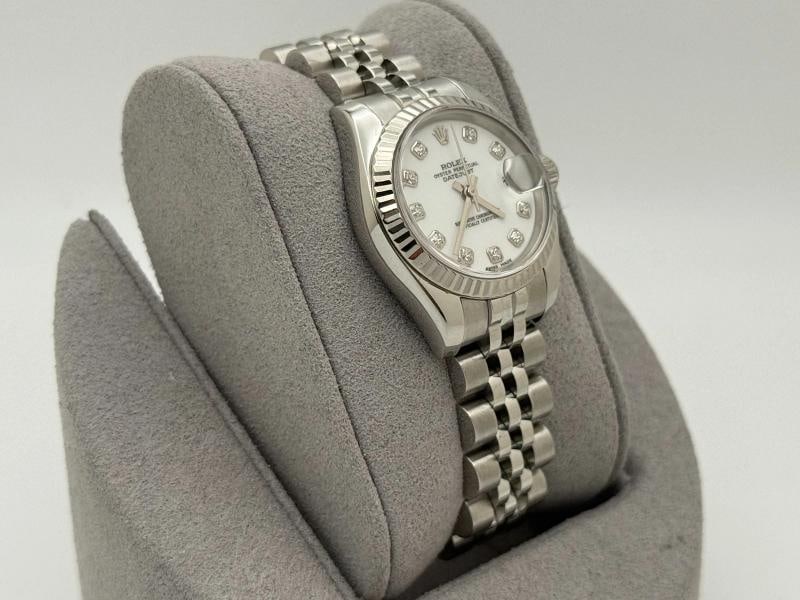 Rolex Ladies Datejust 179174 White Diamond Dial 18k Gold Bezel Steel Jubilee - 6