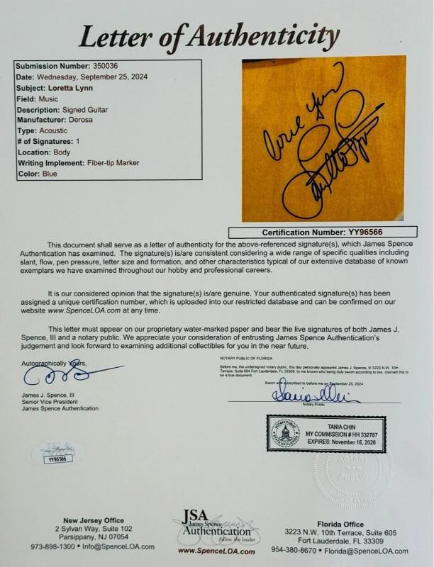 LORETTA LYNN Signed Acoustic Guitar Autograph Coal Miners Daughter JSA LOA - 4