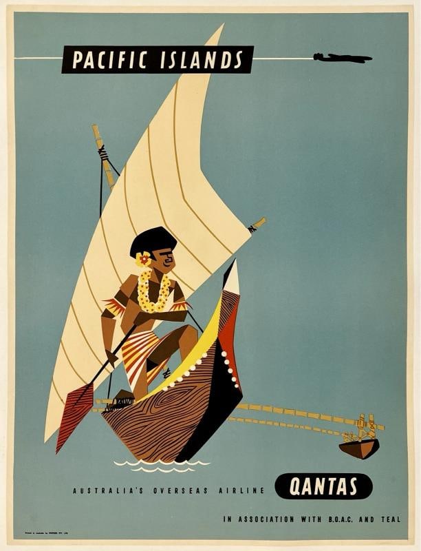 Original Vintage Poster PACIFIC ISLANDS QANTAS Airline Travel Tourism 15 x 20 OL (1 of 5)